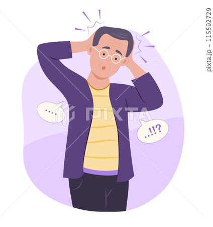 Senior Man Suffering from Headache, Migraine and Dizziness for Healthcare Concept Illustration 115592729