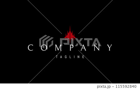A vector red logo featuring an abstract image something resembling a cross between an airplane and a drone. 115592840
