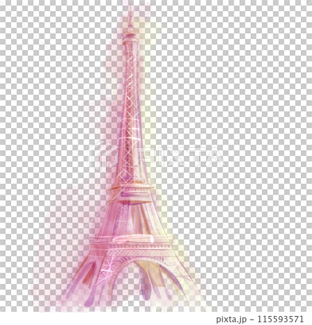 Watercolor drawing of Eiffel tower in Paris on white background, isolated, romantic style 115593571