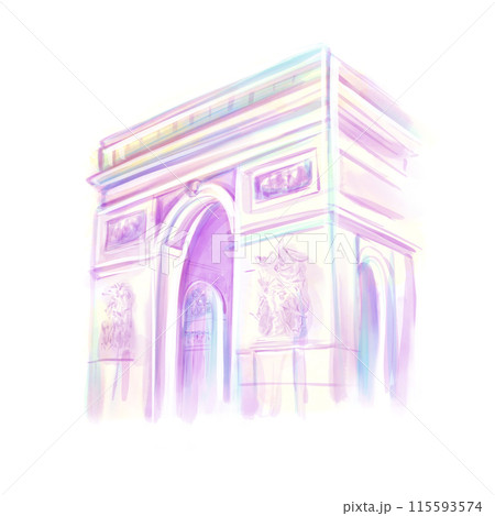 Arch of Triumph, Paris, France. Art with brushes and watercolors. Arc de Triomphe . Isolated on white backgrond. Hand drawn Arch of Triumph, Paris, France. Art with brushes and watercolors. Arc de Triomphe . Isolated on white backgrond. Hand drawn 115593574