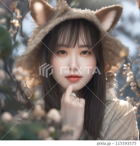 アイドルのようなかわいい獣耳の若い女性 115593575