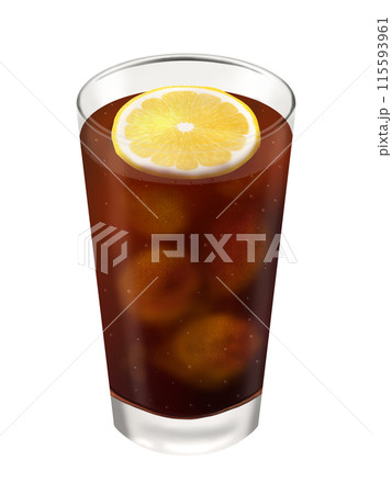 グラスに入ったコーラ　レモンのせ 115593961