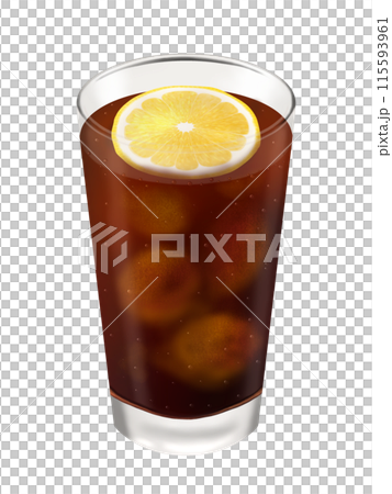 グラスに入ったコーラ　レモンのせ 115593961