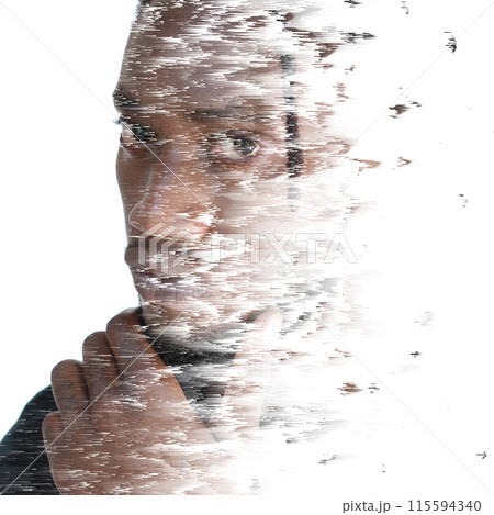 A glitch double exposure portrait of an african american man 115594340
