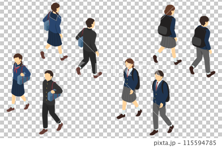 Isometric illustration: walking students 115594785