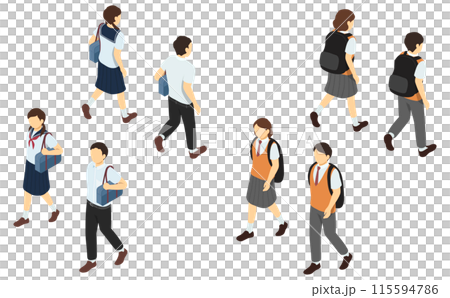 アイソメトリックイラスト：歩く学生(夏服) 115594786