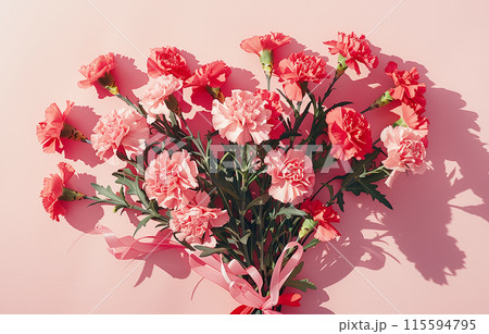 カーネーションとリボンの母の日イメージ カーネーションとリボンの母の日イメージ 115594795