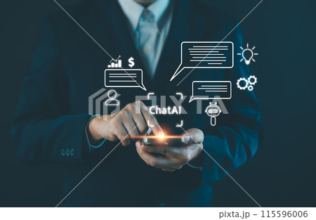 Artificial Intelligence technology concept, Businessman using AI tech application on smartphone 115596006