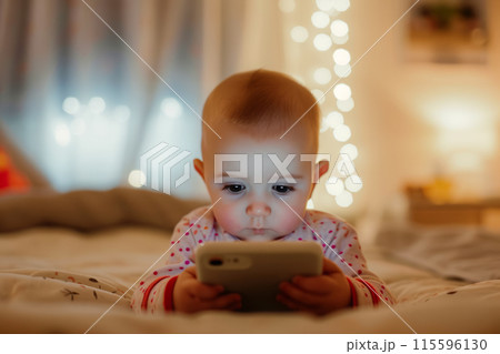 Baby using smartphone, Addiction to gadgets 115596130