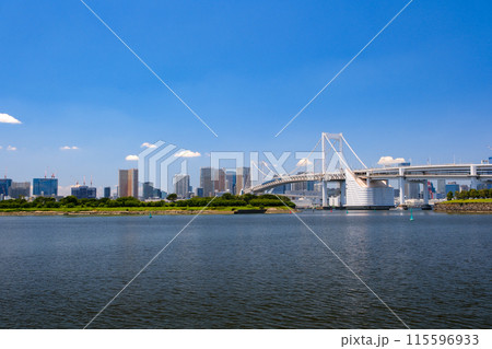 東京都 お台場海浜公園から見るレインボーブリッジ 東京都 お台場海浜公園から見るレインボーブリッジ 115596933