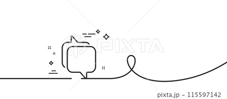 Messenger line icon. Continuous one line with curl. Speech bubble sign. Chat message symbol. Messenger single outline ribbon. Loop curve pattern. Vector 115597142