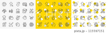 Approved application, Scissors cutting ribbon, Artificial intelligence icons. Chef hat, Customer survey, Fast delivery line icons. Percent decrease, interest rate, contract. Vector 115597151