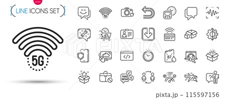 Pack of Contactless payment, Metro and Jobless line icons. Include Time, Talk bubble, Transform pictogram icons. Id card, Cloud computing, Packing boxes signs. Voice wave, Search flight. Vector Pack of Contactless payment, Metro and Jobless line icons. Include Time, Talk bubble, Transform pictogram icons. Id card, Cloud computing, Packing boxes signs. Voice wave, Search flight. Vector 115597156