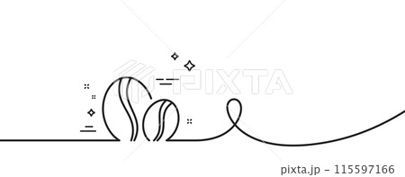 Coffee beans line icon. Continuous one line with curl. Hot drink sign. Whole bean beverage symbol. Coffee beans single outline ribbon. Loop curve pattern. Vector 115597166