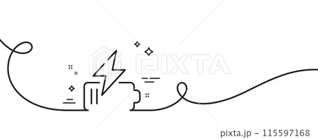 Battery line icon. Continuous one line with curl. Charge accumulator sign. Electric power symbol. Battery single outline ribbon. Loop curve pattern. Vector Battery line icon. Continuous one line with curl. Charge accumulator sign. Electric power symbol. Battery single outline ribbon. Loop curve pattern. Vector 115597168