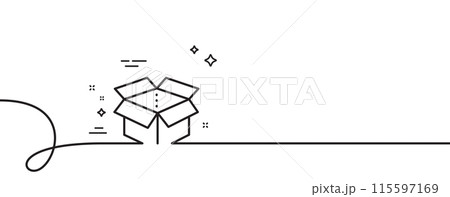 Open box line icon. Continuous one line with curl. Delivery parcel sign. Cargo package symbol. Open box single outline ribbon. Loop curve pattern. Vector Open box line icon. Continuous one line with curl. Delivery parcel sign. Cargo package symbol. Open box single outline ribbon. Loop curve pattern. Vector 115597169
