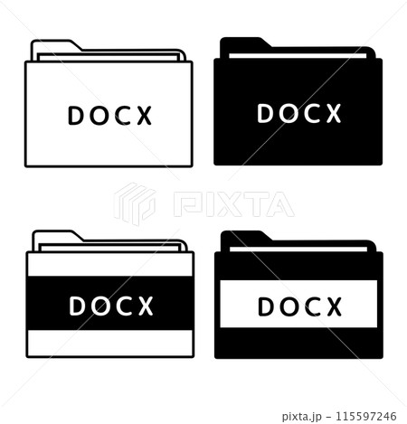 ファイル拡張子 DOCX アイコンセット 4種（白黒） 115597246