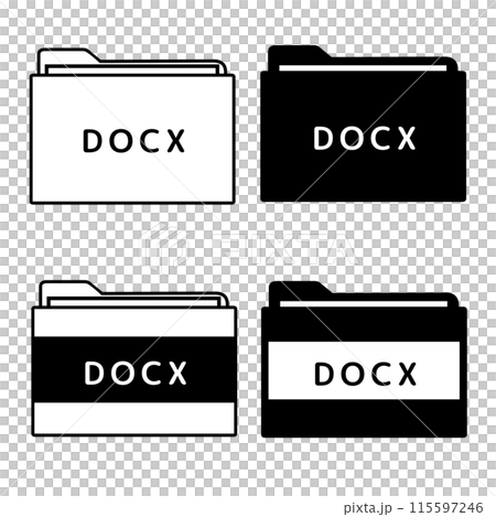 ファイル拡張子 DOCX アイコンセット 4種（白黒） 115597246