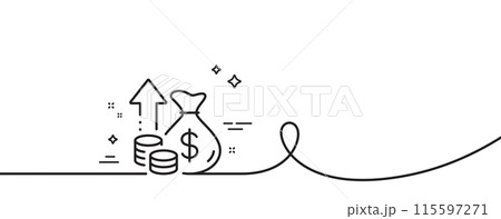 Inflation line icon. Continuous one line with curl. Growth or Increase price sign. Change money symbol. Inflation single outline ribbon. Loop curve pattern. Vector 115597271