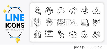 Yoga, Fraud and Customisation line icons set for app include Employee results, Sunglasses, Energy drops outline thin icon. Electricity price, Snow weather, Anxiety pictogram icon. Vector Yoga, Fraud and Customisation line icons set for app include Employee results, Sunglasses, Energy drops outline thin icon. Electricity price, Snow weather, Anxiety pictogram icon. Vector 115597352