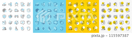 Vector icons set of Fahrenheit thermometer, Sunscreen and Face biometrics line icons pack for web with Face id, Healthy food, Vaccination schedule outline icon. Veins, Leaves, Stress pictogram. Vector Vector icons set of Fahrenheit thermometer, Sunscreen and Face biometrics line icons pack for web with Face id, Healthy food, Vaccination schedule outline icon. Veins, Leaves, Stress pictogram. Vector 115597387