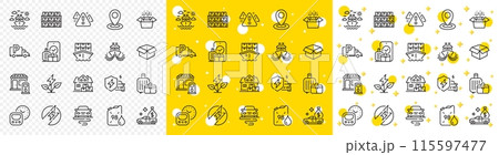 Outline Home moving, Car charging and Metro line icons pack for web with Eco power, Route, Truck parking line icon. Ship travel, Warning, Open box pictogram icon. Filling station. Vector Outline Home moving, Car charging and Metro line icons pack for web with Eco power, Route, Truck parking line icon. Ship travel, Warning, Open box pictogram icon. Filling station. Vector 115597477