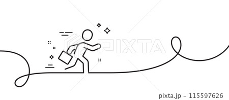 Businessman run line icon. Continuous one line with curl. Person running sign. Business growth symbol. Businessman run single outline ribbon. Loop curve pattern. Vector 115597626