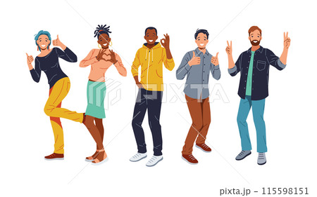 Group of diverse people showing positive emotions with hand gestures 115598151