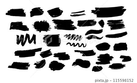 Black abstract marker drawn shapes on white background, scribbles, and lines 115598152