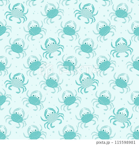 Blue crabs seamless pattern. Underwater world endless background. Crustaceans repeat cover. Vector hand drawn flat illustration. Blue crabs seamless pattern. Underwater world endless background. Crustaceans repeat cover. Vector hand drawn flat illustration. 115598981