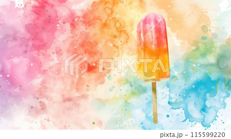 Abstract watercolor background with colorful popsicle, great for summer-themed projects and posters 115599220