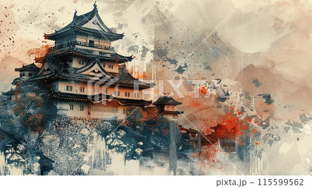 水墨画 ボタンと梅の寺の風景の絵 HOW TO DRAW-描き方】完全「金剛峯寺」マニュアル 永久保存版