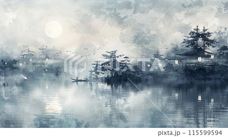 水墨画 風景画 美術品 日本画 湖畔 水墨画 風景画 美術品 日本画 湖畔 水墨画 風景画 美術品 日本画