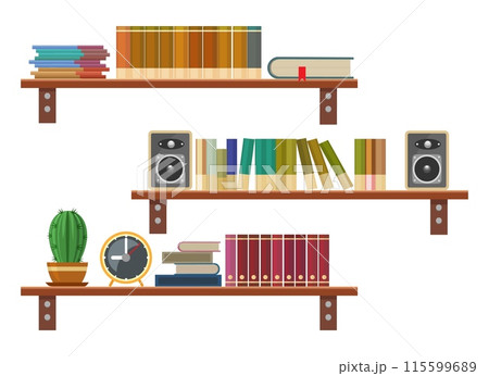 Cartoon wooden bookshelves 115599689