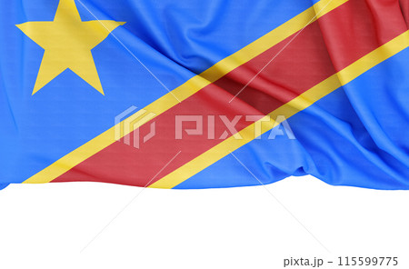 Flag of Democratic Republic of the Congo isolated on white background with copy space below. 3D rendering 115599775