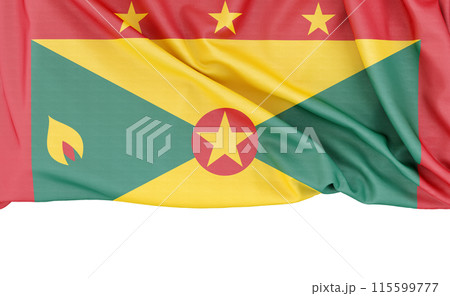 Flag of Grenada isolated on white background with copy space below. 3D rendering 115599777