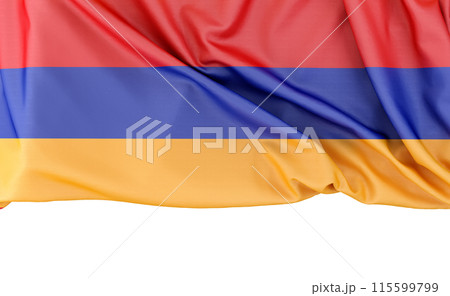 Flag of Armenia isolated on white background with copy space below. 3D rendering 115599799