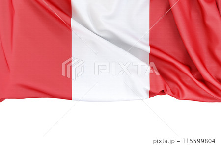 Flag of Peru isolated on white background with copy space below. 3D rendering 115599804