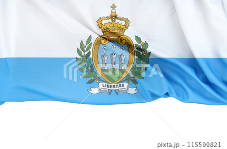 Flag of San Marino isolated on white background with copy space below. 3D rendering Flag of San Marino isolated on white background with copy space below. 3D rendering 115599821