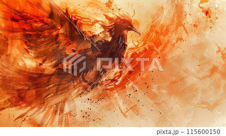 灰からよみがえる壮大なフェニックスの水墨画アート 灰からよみがえる壮大なフェニックスの水墨画アート 115600150