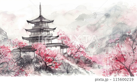 霧春の水墨画