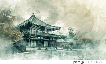 水墨画 日本の伝統的な建物自作 水墨画 日本の伝統的な建物自作