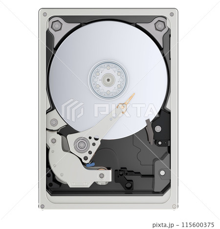 HDD, Hard Disk Drive. Front view. 3D rendering 115600375