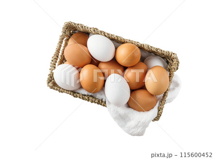 Basket of eggs, versatile ingredient for various dishes and baked goods Basket of eggs, versatile ingredient for various dishes and baked goods 115600452
