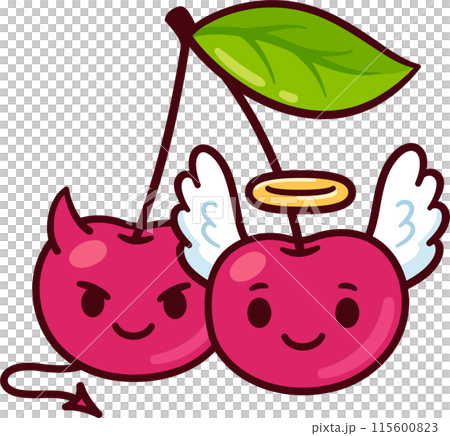 Cute cartoon cherry couple angel and devil Cute cartoon cherry couple angel and devil 115600823