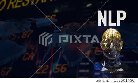 The crystal head and gold brain for Natural Language Processing  NLP  concept 3d rendering. 115601456