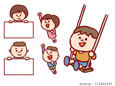 コミカルでかわいい仲良しの子どもたち 115602434