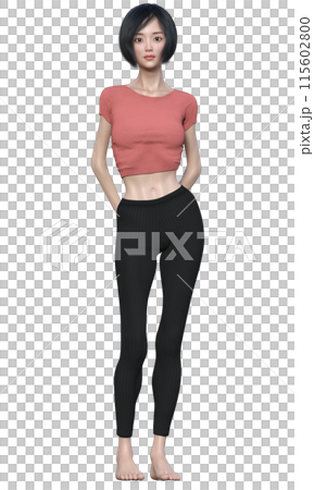 ダイエットビフォーアフター  痩せ過ぎの女性のイラスト 日本人3Dモデルの全身正面 115602800