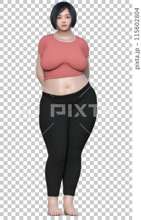超重女性節食前後插圖 日本 3D 模型的全身前視圖 115602804