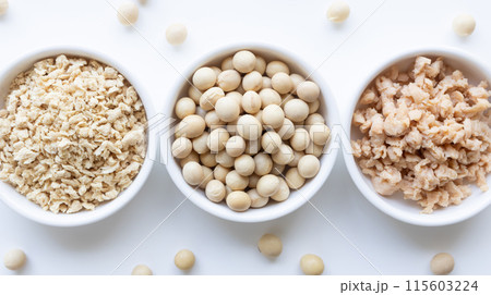 大豆と大豆ミートのひき肉 白背景 大豆と大豆ミートのひき肉 白背景 115603224